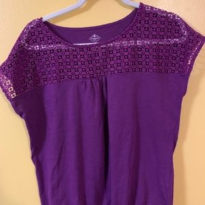 St Johns Bay Purple Lace Boho Short Sleeved Top
